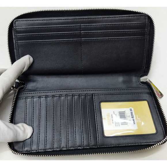 Michael Kors Jet Set Travel Black Pebbled Leather Zip Around Wallet - NWT $298 - Picture 8 of 15